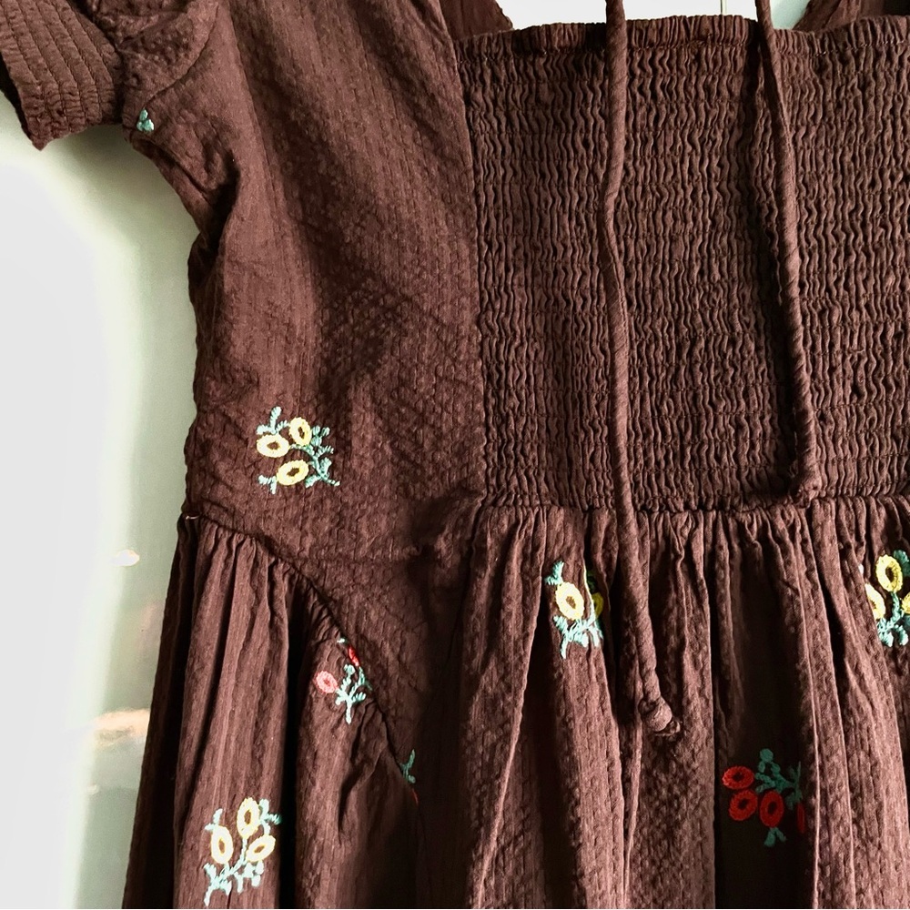 Free People Maisie Floral Embroidered Midi Dress in Brown Combo Size M NWT - Picture 13 of 14
